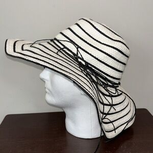 Striped straw woven wide floppy brim hat one size fits all